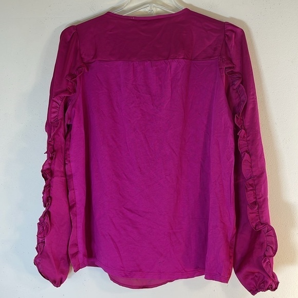 NWT. LOFT Small Petite Ruffle Sleeve Mix Media Blouse. - Picture 9 of 12